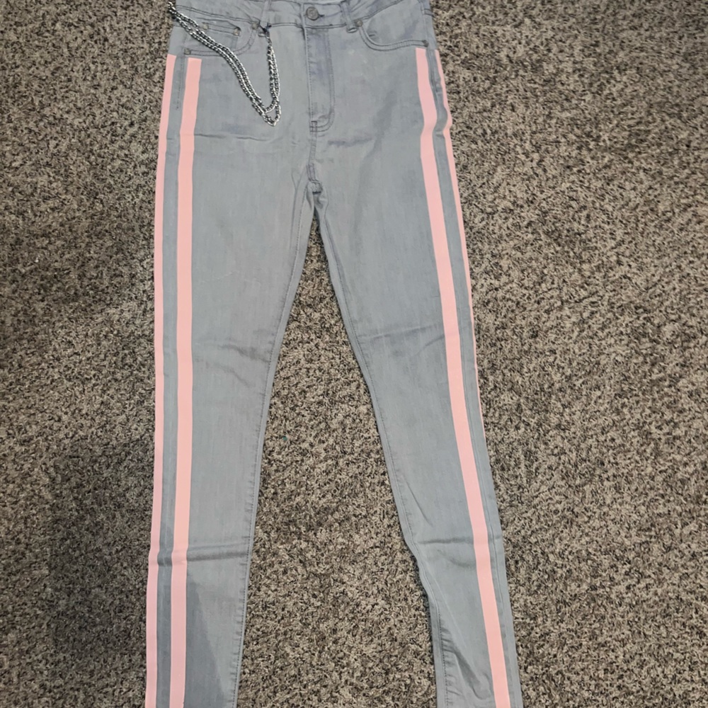 zipper skinny jean with chain